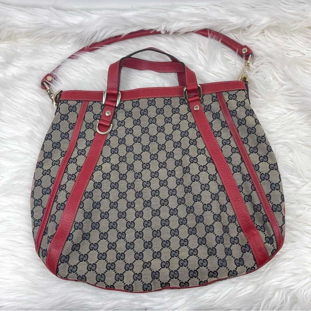 GUCCI Red & Blue GG Canvas and Leather Abbey Two Way Hobo Bag